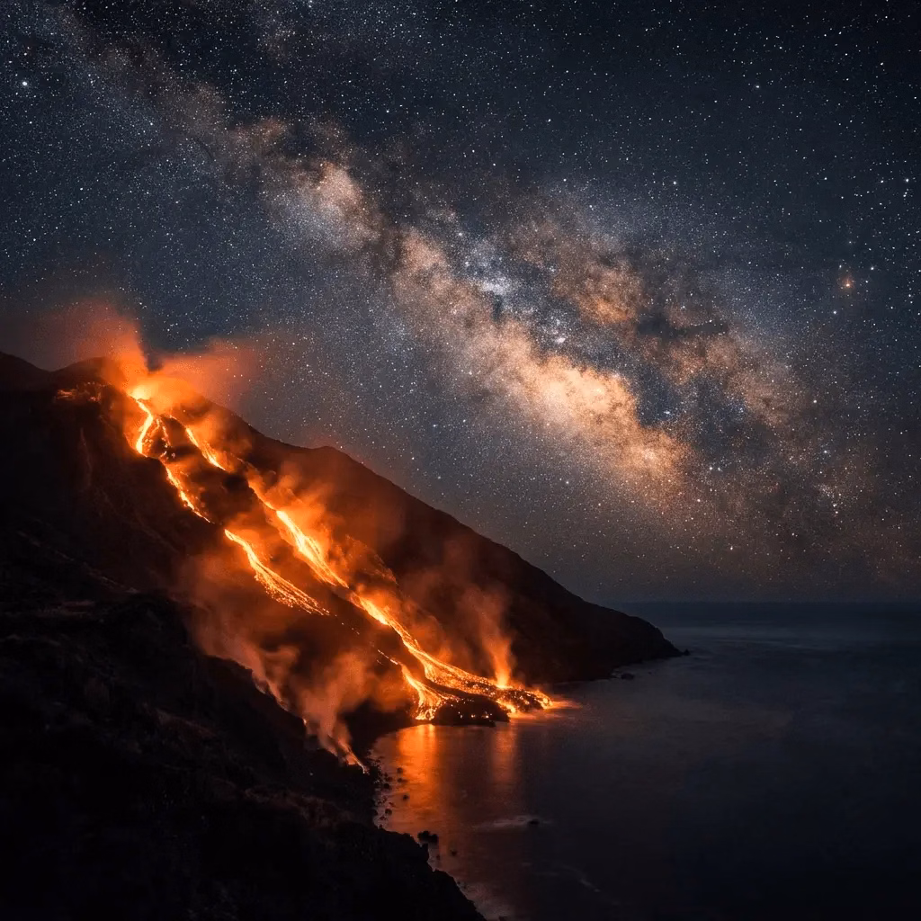 Stromboli, Sciara del Fuoco night anchorage